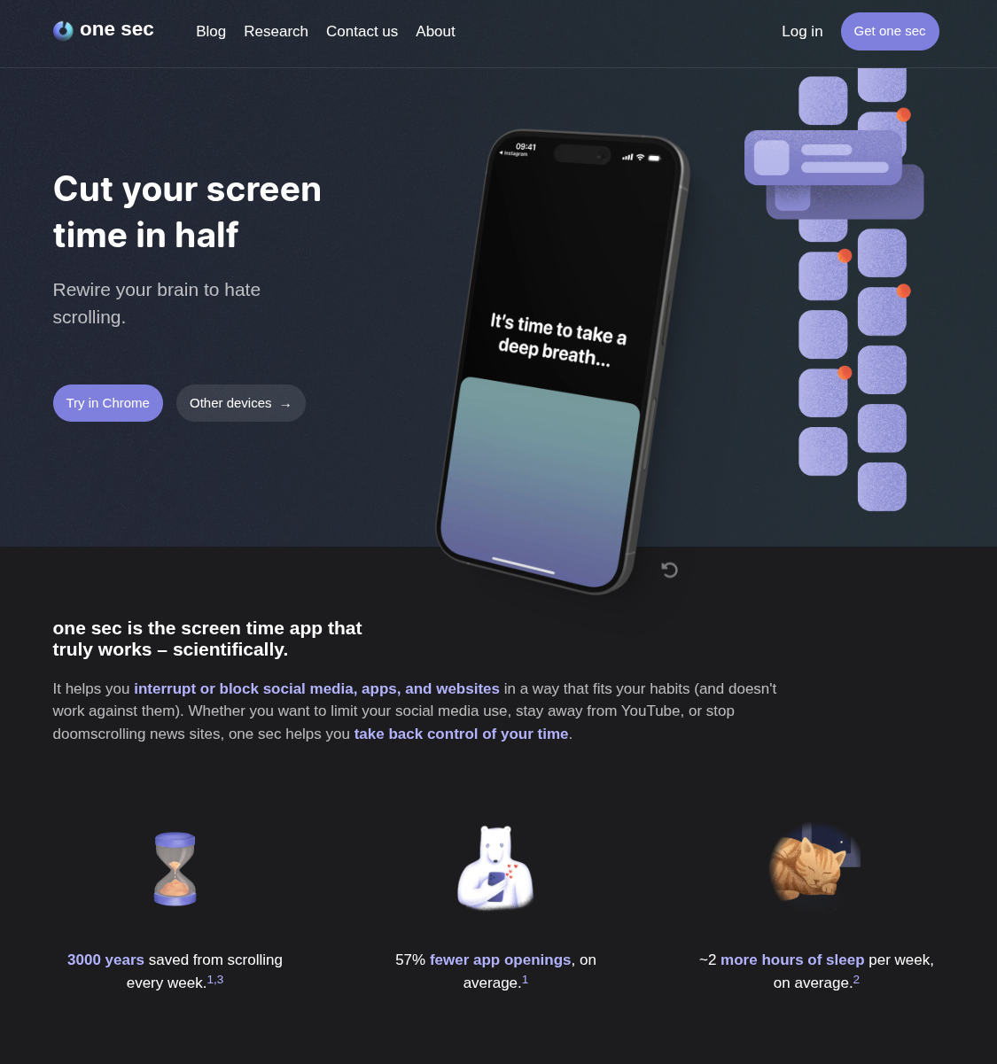 one_sec-homepage_screenshot